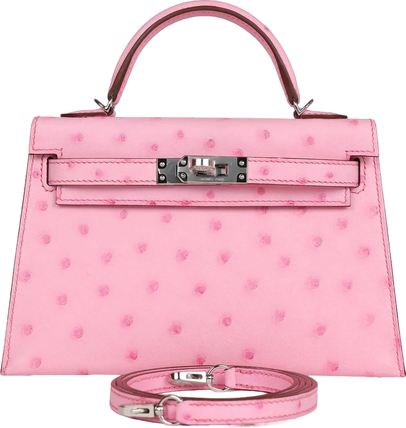 Hermes Kelly Sellier 20 Bubblegum Ostrich Palladium Hardware