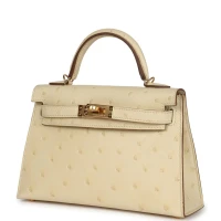 Hermes Kelly Sellier 20 Vanille Ostrich Gold Hardware