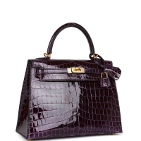 Hermes Kelly Sellier 25 Aubergine Shiny Niloticus Crocodile Gold Hardware Hermes Kelly Sellier 25 Aubergine Shiny Niloticus Crocodile Gold Hardware