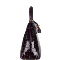 Hermes Kelly Sellier 25 Aubergine Shiny Niloticus Crocodile Gold Hardware Hermes Kelly Sellier 25 Aubergine Shiny Niloticus Crocodile Gold Hardware