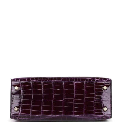 Hermes Kelly Sellier 25 Aubergine Shiny Niloticus Crocodile Gold Hardware Hermes Kelly Sellier 25 Aubergine Shiny Niloticus Crocodile Gold Hardware