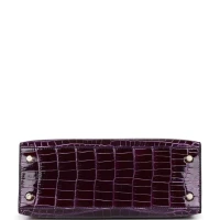 Hermes Kelly Sellier 25 Aubergine Shiny Niloticus Crocodile Gold Hardware Hermes Kelly Sellier 25 Aubergine Shiny Niloticus Crocodile Gold Hardware