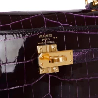 Hermes Kelly Sellier 25 Aubergine Shiny Niloticus Crocodile Gold Hardware Hermes Kelly Sellier 25 Aubergine Shiny Niloticus Crocodile Gold Hardware
