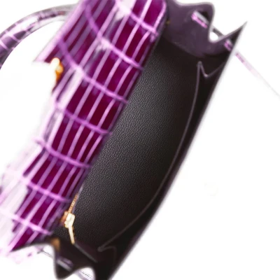 Hermes Kelly Sellier 25 Aubergine Shiny Niloticus Crocodile Gold Hardware Hermes Kelly Sellier 25 Aubergine Shiny Niloticus Crocodile Gold Hardware