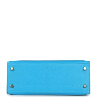 Hermes Kelly Sellier 25 Bleu Frida Chevre Gold Hardware