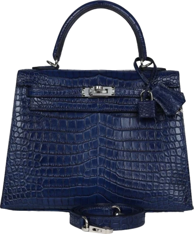 Hermes Kelly Sellier 25 Bleu Indigo Aizome Matte Porosus Crocodile Palladium Hardware Hermes Kelly Sellier 25 Bleu Indigo Aizome Matte Porosus Crocodile Palladium Hardware