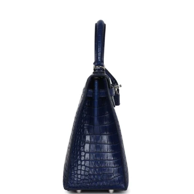 Hermes Kelly Sellier 25 Bleu Indigo Aizome Matte Porosus Crocodile Palladium Hardware Hermes Kelly Sellier 25 Bleu Indigo Aizome Matte Porosus Crocodile Palladium Hardware