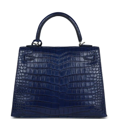Hermes Kelly Sellier 25 Bleu Indigo Aizome Matte Porosus Crocodile Palladium Hardware Hermes Kelly Sellier 25 Bleu Indigo Aizome Matte Porosus Crocodile Palladium Hardware