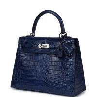 Hermes Kelly Sellier 25 Bleu Indigo Aizome Matte Porosus Crocodile Palladium Hardware Hermes Kelly Sellier 25 Bleu Indigo Aizome Matte Porosus Crocodile Palladium Hardware