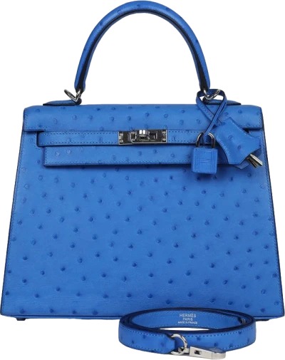 Hermes Kelly Sellier 25 Bleuet Ostrich Palladium Hardware Hermes Kelly Sellier 25 Bleuet Ostrich Palladium Hardware