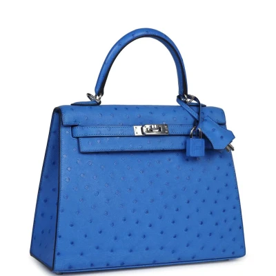 Hermes Kelly Sellier 25 Bleuet Ostrich Palladium Hardware Hermes Kelly Sellier 25 Bleuet Ostrich Palladium Hardware