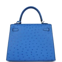 Hermes Kelly Sellier 25 Bleuet Ostrich Palladium Hardware Hermes Kelly Sellier 25 Bleuet Ostrich Palladium Hardware