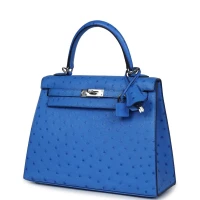 Hermes Kelly Sellier 25 Bleuet Ostrich Palladium Hardware Hermes Kelly Sellier 25 Bleuet Ostrich Palladium Hardware