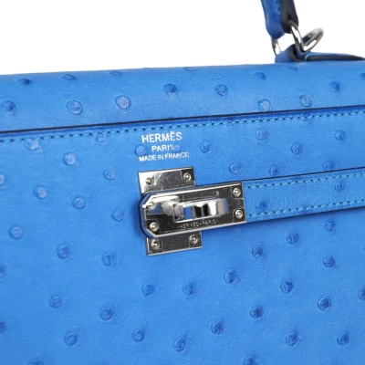 Hermes Kelly Sellier 25 Bleuet Ostrich Palladium Hardware Hermes Kelly Sellier 25 Bleuet Ostrich Palladium Hardware