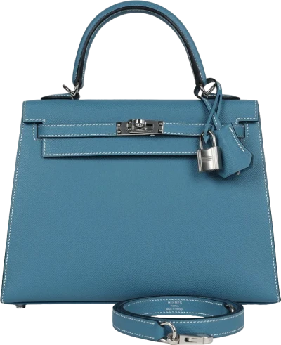 Hermes Kelly Sellier 25 Blue Jean Epsom Palladium Hardware Hermes Kelly Sellier 25 Blue Jean Epsom Palladium Hardware