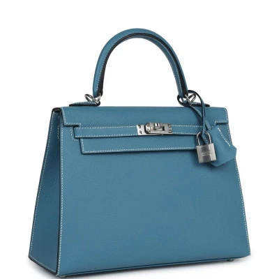 Hermes Kelly Sellier 25 Blue Jean Epsom Palladium Hardware Hermes Kelly Sellier 25 Blue Jean Epsom Palladium Hardware