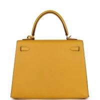 Hermes Kelly Sellier 25 Jaune Ambre Epsom Gold Hardware