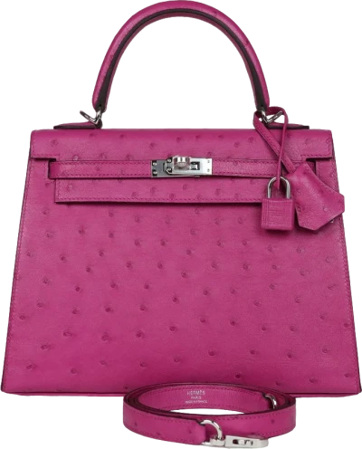 Hermes Kelly Sellier 25 Rose Pourpre Ostrich Palladium Hardware Hermes Kelly Sellier 25 Rose Pourpre Ostrich Palladium Hardware