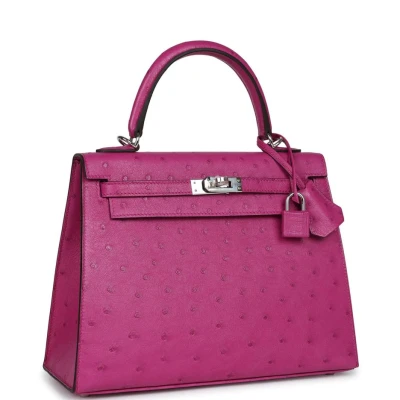 Hermes Kelly Sellier 25 Rose Pourpre Ostrich Palladium Hardware Hermes Kelly Sellier 25 Rose Pourpre Ostrich Palladium Hardware