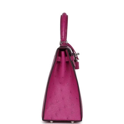 Hermes Kelly Sellier 25 Rose Pourpre Ostrich Palladium Hardware Hermes Kelly Sellier 25 Rose Pourpre Ostrich Palladium Hardware