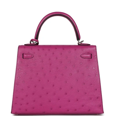 Hermes Kelly Sellier 25 Rose Pourpre Ostrich Palladium Hardware Hermes Kelly Sellier 25 Rose Pourpre Ostrich Palladium Hardware