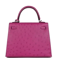 Hermes Kelly Sellier 25 Rose Pourpre Ostrich Palladium Hardware Hermes Kelly Sellier 25 Rose Pourpre Ostrich Palladium Hardware