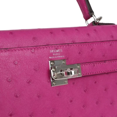 Hermes Kelly Sellier 25 Rose Pourpre Ostrich Palladium Hardware Hermes Kelly Sellier 25 Rose Pourpre Ostrich Palladium Hardware