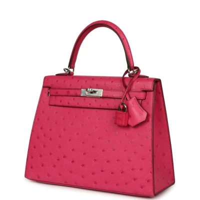 Hermes Kelly Sellier 25 Rose Tyrien Ostrich Palladium Hardware Hermes Kelly Sellier 25 Rose Tyrien Ostrich Palladium Hardware