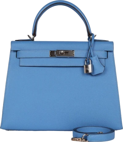 Hermes Kelly Sellier 28 Bleu Azur Epsom Palladium Hardware Hermes Kelly Sellier 28 Bleu Azur Epsom Palladium Hardware