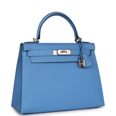 Hermes Kelly Sellier 28 Bleu Azur Epsom Palladium Hardware Hermes Kelly Sellier 28 Bleu Azur Epsom Palladium Hardware