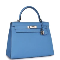 Hermes Kelly Sellier 28 Bleu Azur Epsom Palladium Hardware Hermes Kelly Sellier 28 Bleu Azur Epsom Palladium Hardware