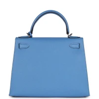 Hermes Kelly Sellier 28 Bleu Azur Epsom Palladium Hardware Hermes Kelly Sellier 28 Bleu Azur Epsom Palladium Hardware