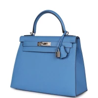 Hermes Kelly Sellier 28 Bleu Azur Epsom Palladium Hardware Hermes Kelly Sellier 28 Bleu Azur Epsom Palladium Hardware
