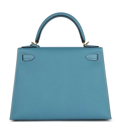 Hermes Kelly Sellier 28 Blue Jean Epsom Gold Hardware