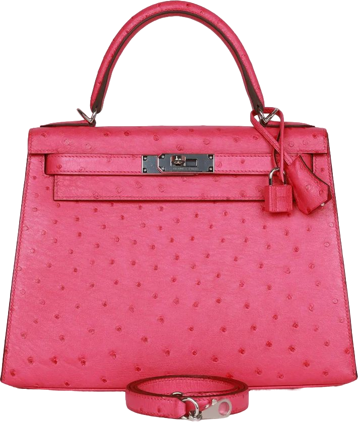 Hermes Kelly Sellier 28 Rose Tyrien Ostrich Palladium Hardware