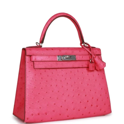 Hermes Kelly Sellier 28 Rose Tyrien Ostrich Palladium Hardware Hermes Kelly Sellier 28 Rose Tyrien Ostrich Palladium Hardware