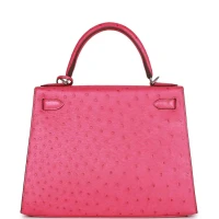 Hermes Kelly Sellier 28 Rose Tyrien Ostrich Palladium Hardware Hermes Kelly Sellier 28 Rose Tyrien Ostrich Palladium Hardware