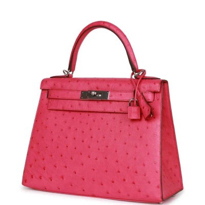 Hermes Kelly Sellier 28 Rose Tyrien Ostrich Palladium Hardware Hermes Kelly Sellier 28 Rose Tyrien Ostrich Palladium Hardware