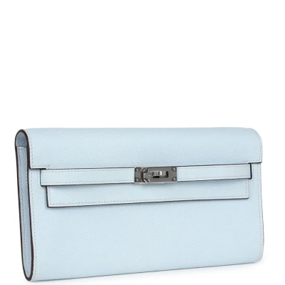 Hermes Kelly Wallet To Go Bleu Brume Palladium Hardware Hermes Kelly Wallet To Go Bleu Brume Palladium Hardware