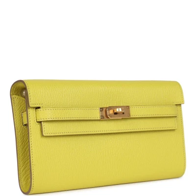 Hermes Kelly Wallet To Go Lime Chevre Mysore Gold Hardware
