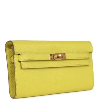 Hermes Kelly Wallet To Go Lime Chevre Mysore Gold Hardware