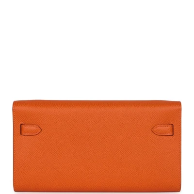 Hermes Kelly Wallet To Go Orange Epsom Palladium Hardware