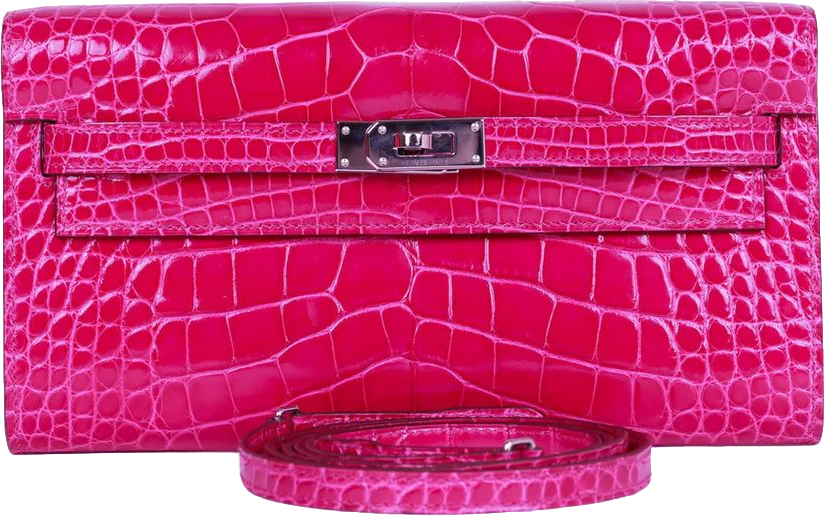 Hermes Kelly Wallet To Go Rose Scheherazade Shiny Alligator Palladium Hardware