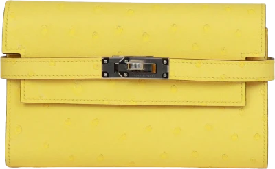 Hermes Medium Kelly Depliant Wallet Jaune Citron Ostrich Palladium Hardware Hermes Medium Kelly Depliant Wallet Jaune Citron Ostrich Palladium Hardware
