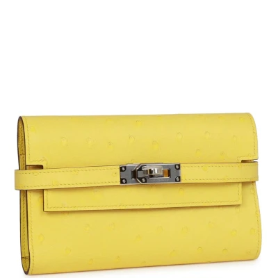 Hermes Medium Kelly Depliant Wallet Jaune Citron Ostrich Palladium Hardware Hermes Medium Kelly Depliant Wallet Jaune Citron Ostrich Palladium Hardware