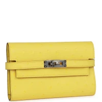 Hermes Medium Kelly Depliant Wallet Jaune Citron Ostrich Palladium Hardware Hermes Medium Kelly Depliant Wallet Jaune Citron Ostrich Palladium Hardware
