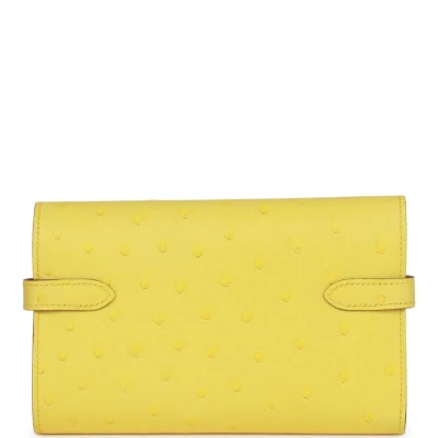 Hermes Medium Kelly Depliant Wallet Jaune Citron Ostrich Palladium Hardware Hermes Medium Kelly Depliant Wallet Jaune Citron Ostrich Palladium Hardware