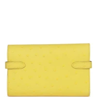 Hermes Medium Kelly Depliant Wallet Jaune Citron Ostrich Palladium Hardware Hermes Medium Kelly Depliant Wallet Jaune Citron Ostrich Palladium Hardware