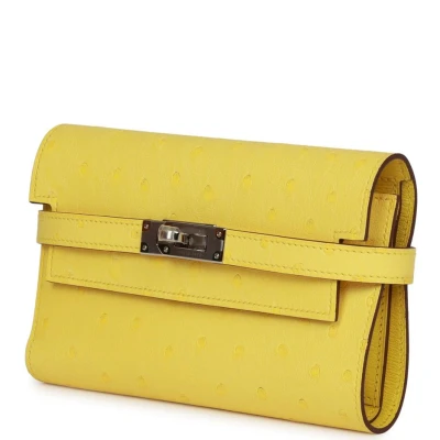 Hermes Medium Kelly Depliant Wallet Jaune Citron Ostrich Palladium Hardware Hermes Medium Kelly Depliant Wallet Jaune Citron Ostrich Palladium Hardware