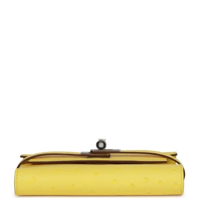Hermes Medium Kelly Depliant Wallet Jaune Citron Ostrich Palladium Hardware Hermes Medium Kelly Depliant Wallet Jaune Citron Ostrich Palladium Hardware